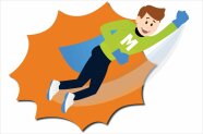 Comichafte Darstellung einer Personen, die eine Hand in die Luft streckt und fliegt